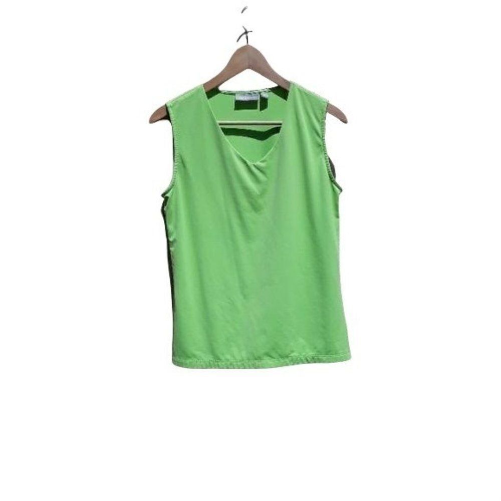 Croft & Barrow Top Womens M Lime Green Stretch Sleeves V-neck Tank Shell‎